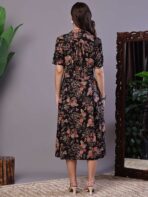 Women's Chic Black & Rust Floral Print Button-Front Midi Dress - Image 5