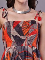 Women's Rust & Grey Abstract Print Cotton Handkerchief Hem Dress Midi Dresses - Image 3