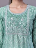 Women's Mint Green Chanderi Embroidered Kurta Set with Dupatta Suit Sets - Image 3