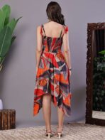 Women's Rust & Grey Abstract Print Cotton Handkerchief Hem Dress Midi Dresses - Image 5