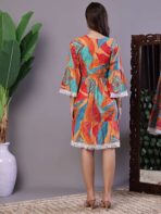 Wome's Vibrant Print Cotton Tunic Dress with Crochet Lace & Three-Quarter Sleeves Midi Dresses - Image 5