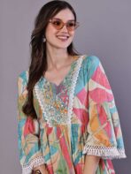 Wome's Multicolor Printed Cotton A-Line Dress with Embroidered Yoke Midi Dresses - Image 2