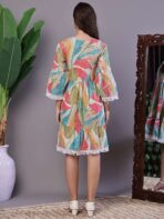 Wome's Multicolor Printed Cotton A-Line Dress with Embroidered Yoke Midi Dresses - Image 5