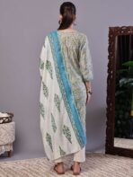 Women's Green & Blue Floral Chanderi Printed Kurta Set with Dupatta Suit Sets - Image 5