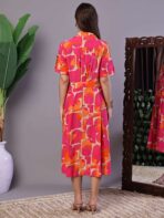 Women's Pink & Orange Abstract Print Cotton Shirt Dress - Image 5