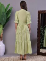 Wome's Boho-Chic Forest Green Tiered Maxi Dress with Puff Sleeves Dresses - Image 5