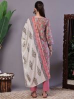 Women's Pink Floral Chanderi Printed Kurta Set with Dupatta Suit Sets - Image 5