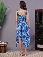 Women's Blue Printed Cotton Handkerchief Hem Dress Midi Dresses - Image 5