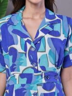 Women's Blue Abstract Print Cotton Shirt Dress - Image 3