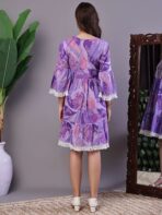 Wome's Purple Floral Cotton A-Line Dress with Lace Detailing Midi Dresses - Image 5
