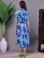Women's Blue Abstract Print Cotton Shirt Dress - Image 5