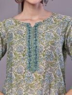 Women's Green & Blue Floral Chanderi Printed Kurta Set with Dupatta Suit Sets - Image 3